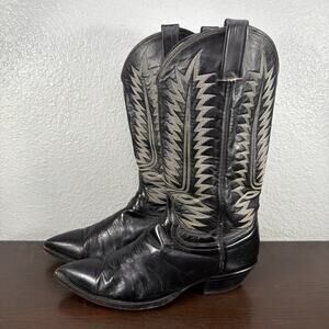 Cowtown Cowboy Boots Mens Size 9.5 EE Black Leather Vintage Western USA